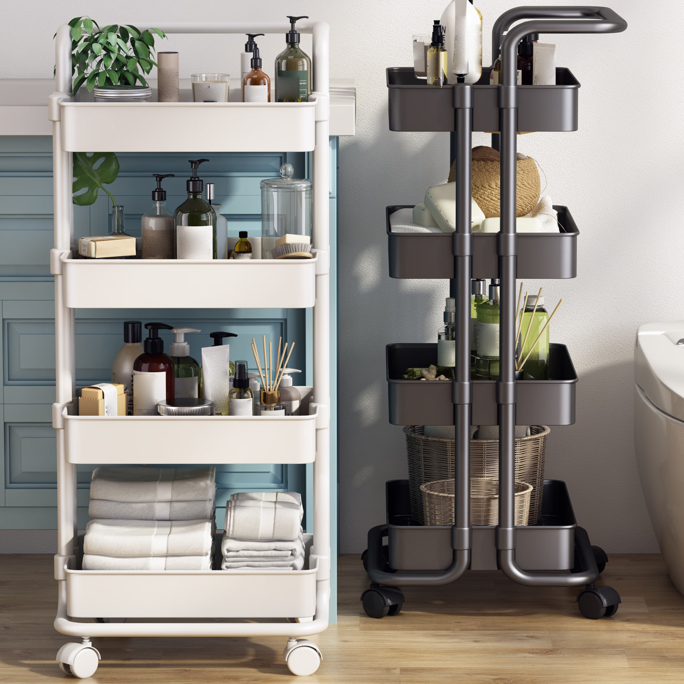 Movable Plastic Bookshelf Nordic Home Open Bookcase with Casters Clearhalo 'Bookcases' 'furn' 'furn_bookcases' 'Furniture' 'Office Furniture' 5455503