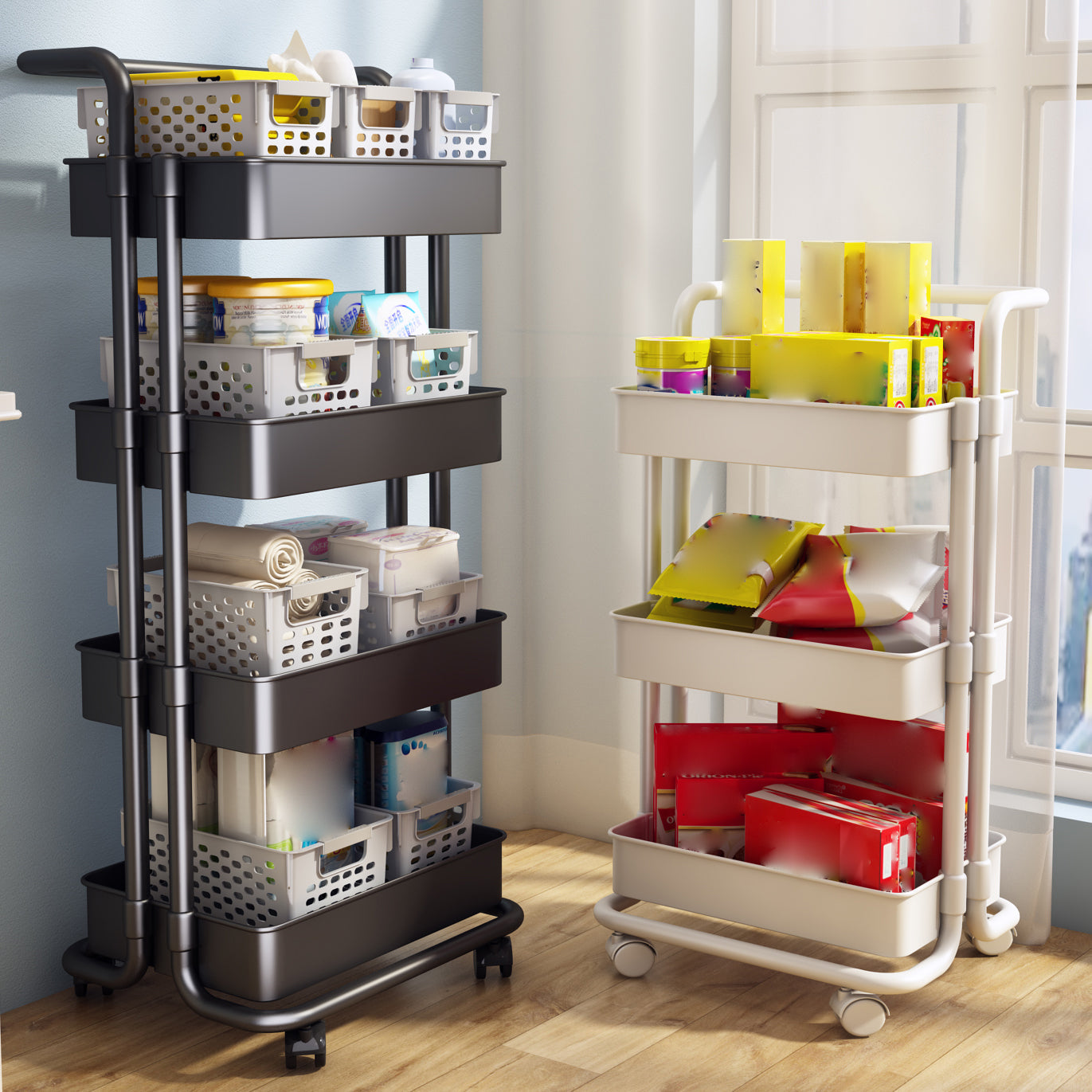 Movable Plastic Bookshelf Nordic Home Open Bookcase with Casters Clearhalo 'Bookcases' 'furn' 'furn_bookcases' 'Furniture' 'Office Furniture' 5455512