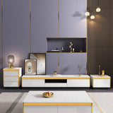 Glam TV Media Stand avec des tiroirs et une console de média TV en verre en bois