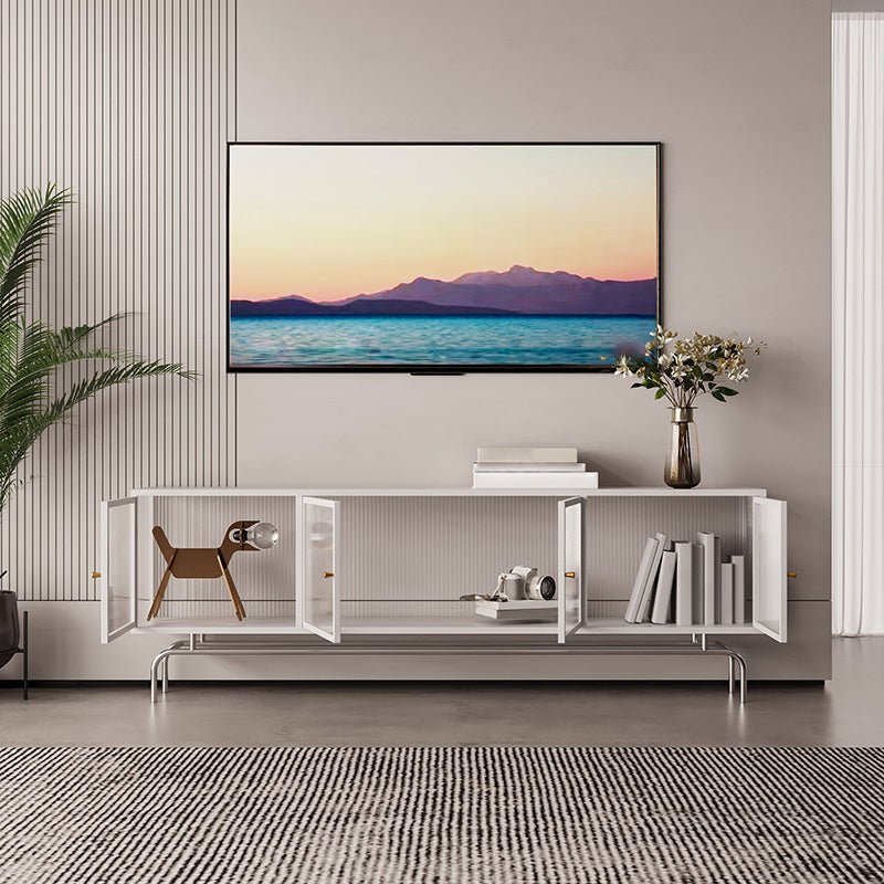 Industrial Home TV Cabinet Metal Enclosed TV Storage with Metal Legs 63"L x 14"W x 20"H White Clearhalo 'furn' 'furn_tv_stands_entertainment_centers' 'Furniture' 'Living Room Furniture' 'TV Stands & Entertainment Centers' 'TV Stands & Media Storage Furniture' 'tv_stands_entertainment_centers' 5455983