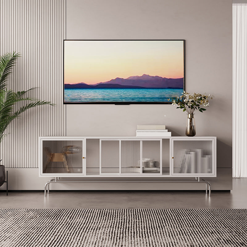 Industrial Home TV Cabinet Metal Enclosed TV Storage with Metal Legs 63"L x 14"W x 20"H Gloss White Clearhalo 'furn' 'furn_tv_stands_entertainment_centers' 'Furniture' 'Living Room Furniture' 'TV Stands & Entertainment Centers' 'TV Stands & Media Storage Furniture' 'tv_stands_entertainment_centers' 5455988