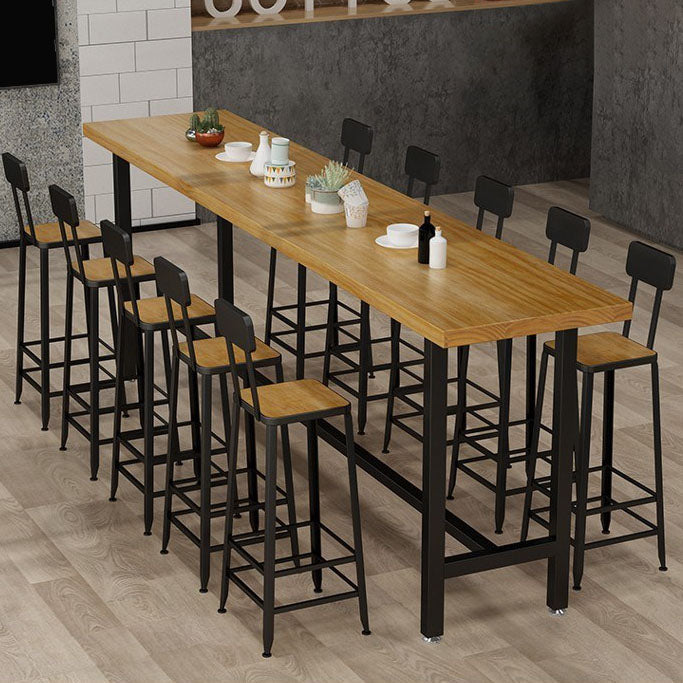 Rectangle Pine Wood Top Bar Table Industrial Bar Table with Trestle Base in Black Clearhalo 'Bar Furniture' 'Bar Tables' 'bar_tables' 'furn' 'furn_bar_tables' 'Furniture' 'Kitchen & Dining Furniture' 5457105