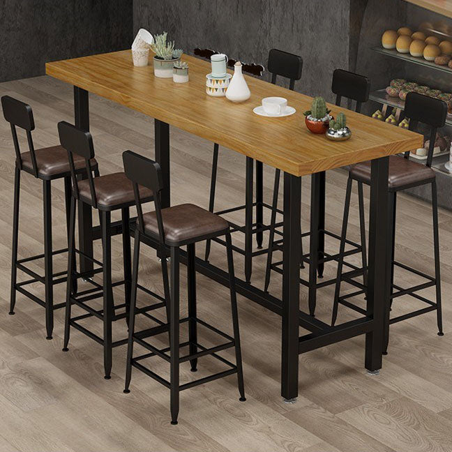 Rectangle Pine Wood Top Bar Table Industrial Bar Table with Trestle Base in Black Clearhalo 'Bar Furniture' 'Bar Tables' 'bar_tables' 'furn' 'furn_bar_tables' 'Furniture' 'Kitchen & Dining Furniture' 5457107