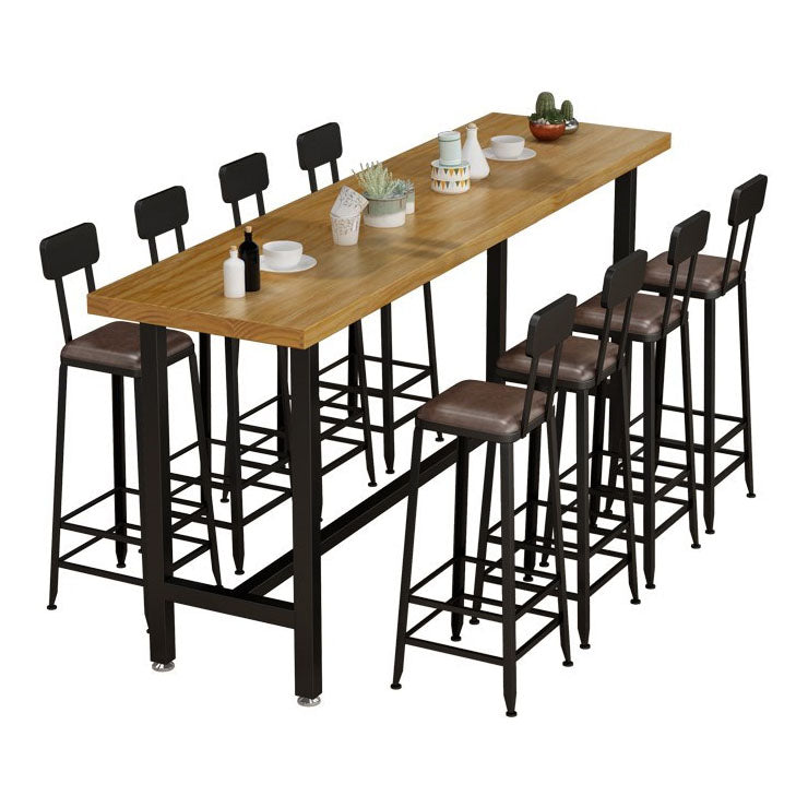 Rectangle Pine Wood Top Bar Table Industrial Bar Table with Trestle Base in Black Without Chairs Clearhalo 'Bar Furniture' 'Bar Tables' 'bar_tables' 'furn' 'furn_bar_tables' 'Furniture' 'Kitchen & Dining Furniture' 5457109