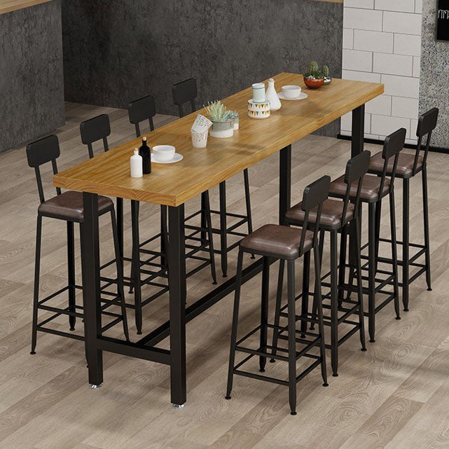 Rectangle Pine Wood Top Bar Table Industrial Bar Table with Trestle Base in Black Clearhalo 'Bar Furniture' 'Bar Tables' 'bar_tables' 'furn' 'furn_bar_tables' 'Furniture' 'Kitchen & Dining Furniture' 5457111