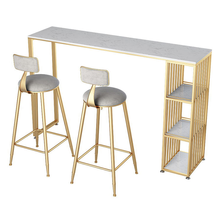 Artificial Marble Rectangle Bar Table Luxurious Bar Table with Double Pedestal in Gold Clearhalo 'Bar Furniture' 'Bar Tables' 'bar_tables' 'furn' 'furn_bar_tables' 'Furniture' 'Kitchen & Dining Furniture' 5457142