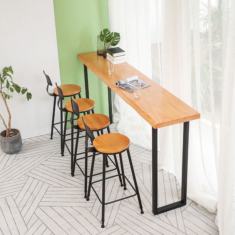 Natural Wooden Top Cocktail Bar Table Sled Modern Bistro Accent Dining Table 86.6"L x 17.7"W x 41.3"H Without Chairs Clearhalo 'Bar Furniture' 'Bar Tables' 'bar_tables' 'furn' 'furn_bar_tables' 'Furniture' 'Kitchen & Dining Furniture' 5457226