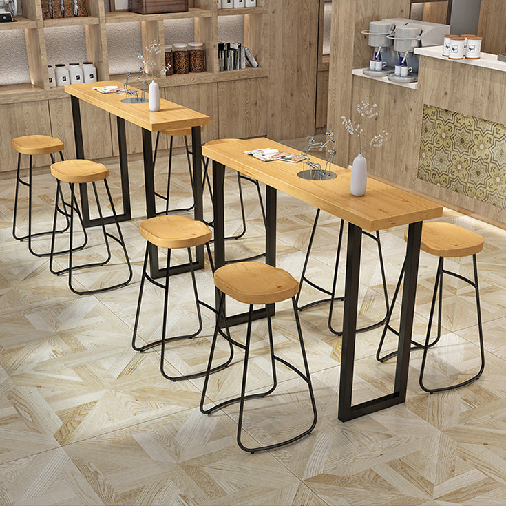 Modern Natural Pub Dining Set 1/2/4/5/7 Pieces Wood and Metal Bar Pub Table Set 5 Pieces: Table, 4 Chairs Clearhalo 'Bar Furniture' 'furn' 'furn_home_bar_bar_sets' 'Furniture' 'Home Bars & Bar Sets' 'home_bar_bar_sets' 'Kitchen & Dining Furniture' 5457731