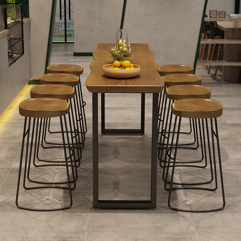 Ensemble de Table de bar rectangulaire de luxe en bois massif, 1/9 pièces, Table de comptoir avec tabourets sans dossier