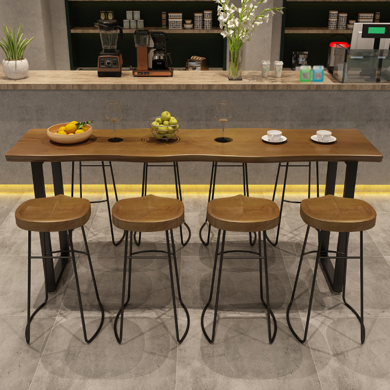 Ensemble de Table de bar rectangulaire de luxe en bois massif, 1/9 pièces, Table de comptoir avec tabourets sans dossier