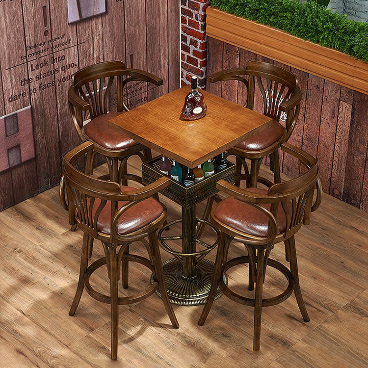 Industrial Solid Wood Bar Table Set 1/3/4/5 Pieces Counter Table with High Stools 5 Pieces: Table, 4 Chairs Clearhalo 'Bar Furniture' 'furn' 'furn_home_bar_bar_sets' 'Furniture' 'Home Bars & Bar Sets' 'home_bar_bar_sets' 'Kitchen & Dining Furniture' 5457930