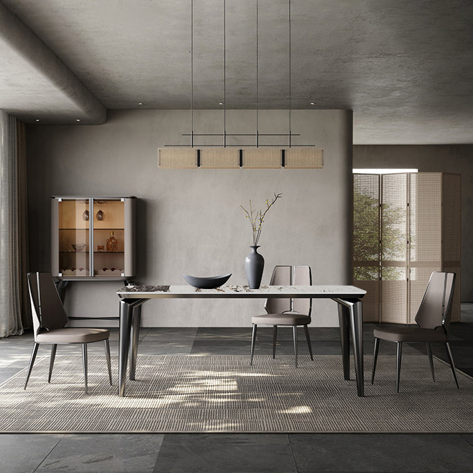 Juego de comedor con tapa de piedra sinterizada estilo diseñador, juego de mesa de comedor rectangular de 1/4/6 piezas