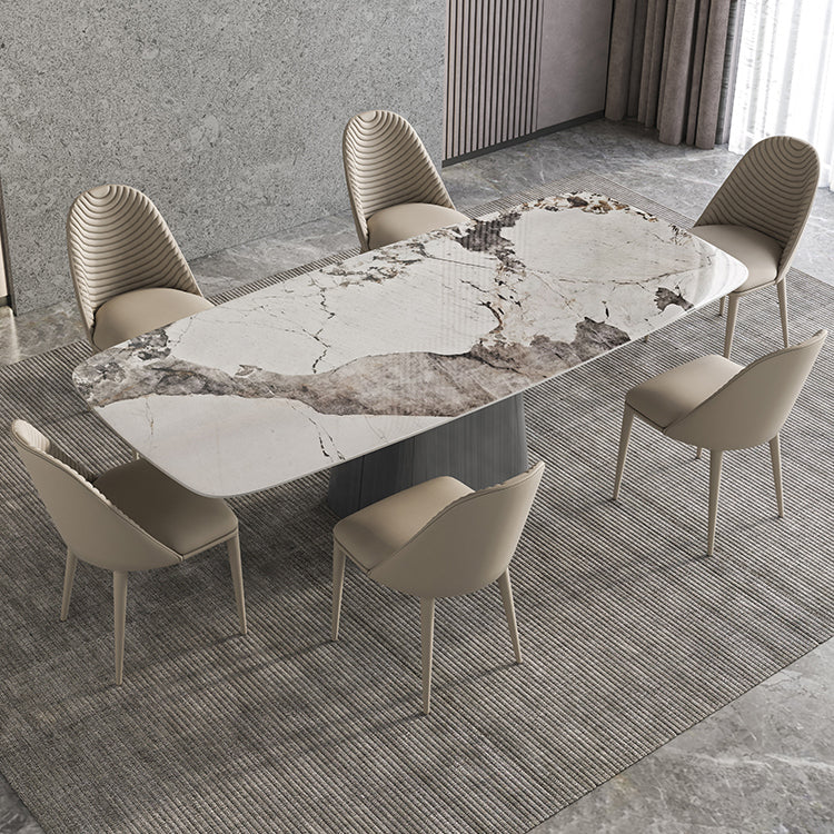 Modern Kitchen Stone Furniture 1/4/5/7 Pieces Rectangle Dining Room Table with Side Chairs 7 Pieces: Table, 6 Chairs Clearhalo 'Dining Room Sets' 'Dining Tables & Seating' 'dining_room_set' 'furn' 'furn_dining_room_set' 'Furniture' 'Kitchen & Dining Furniture' 5457968