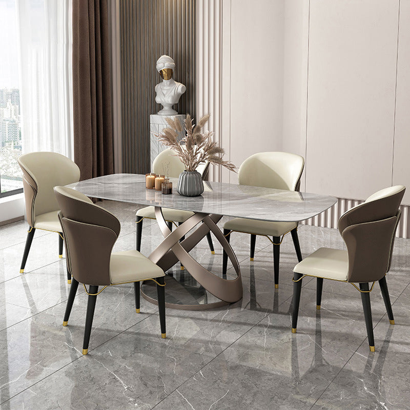 Nordic Sintered Stone Top Dining Set Rectangle 1/2/5/6 Pieces Dinette Table Set Clearhalo 'Dining Room Sets' 'Dining Tables & Seating' 'dining_room_set' 'furn' 'furn_dining_room_set' 'Furniture' 'Kitchen & Dining Furniture' 5457986