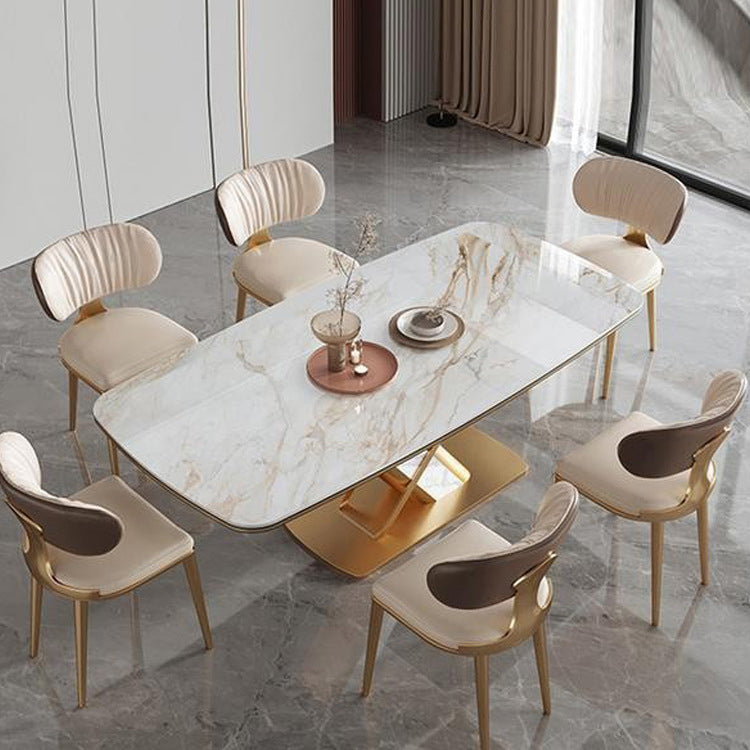 Luxurious Sintered Stone Top Dining Set Rectangle 1/2/5/7 Pieces Dining Room Table Set 7 Pieces: Table, 6 Chairs Clearhalo 'Dining Room Sets' 'Dining Tables & Seating' 'dining_room_set' 'furn' 'furn_dining_room_set' 'Furniture' 'Kitchen & Dining Furniture' 5458005