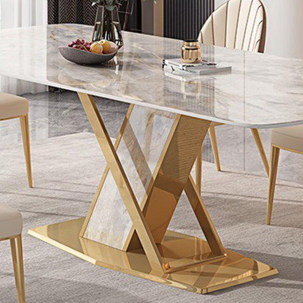 Luxurious Sintered Stone Top Dining Set Rectangle 1/2/5/7 Pieces Dining Room Table Set Clearhalo 'Dining Room Sets' 'Dining Tables & Seating' 'dining_room_set' 'furn' 'furn_dining_room_set' 'Furniture' 'Kitchen & Dining Furniture' 5458012