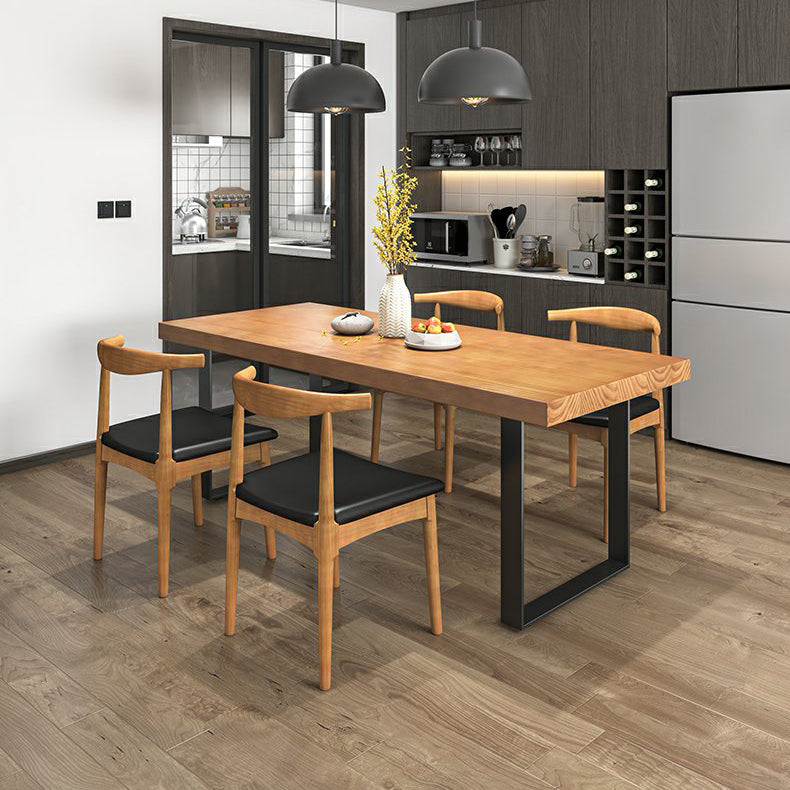 Industrial Dining Table Set 1/3/4/5/7 Pieces Solid Wood Top Table with Cow Horn Chairs 5 Pieces: Table, 4 Chairs Clearhalo 'Dining Room Sets' 'Dining Tables & Seating' 'dining_room_set' 'furn' 'furn_dining_room_set' 'Furniture' 'Kitchen & Dining Furniture' 5458023