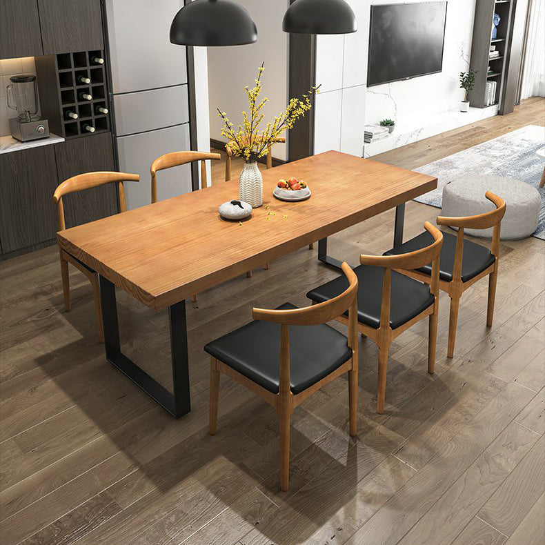 Industrial Dining Table Set 1/3/4/5/7 Pieces Solid Wood Top Table with Cow Horn Chairs Clearhalo 'Dining Room Sets' 'Dining Tables & Seating' 'dining_room_set' 'furn' 'furn_dining_room_set' 'Furniture' 'Kitchen & Dining Furniture' 5458032