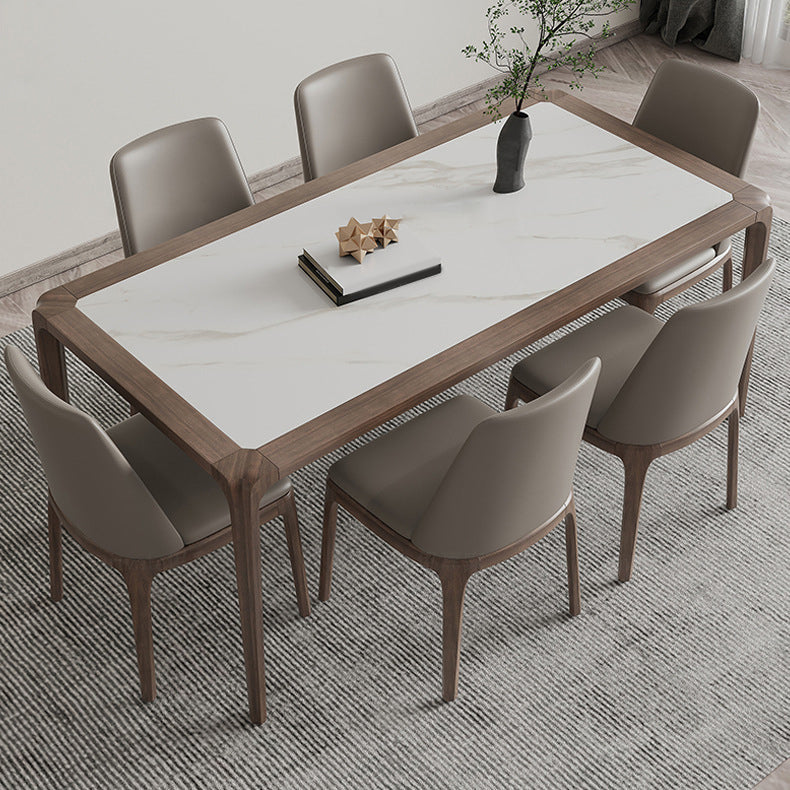 Modern Sintered Stone Top Dining Set Rectangle 1/4/5/7 Pieces Wooden Table Set 7 Pieces: Table, 6 Chairs Clearhalo 'Dining Room Sets' 'Dining Tables & Seating' 'dining_room_set' 'furn' 'furn_dining_room_set' 'Furniture' 'Kitchen & Dining Furniture' 5458072