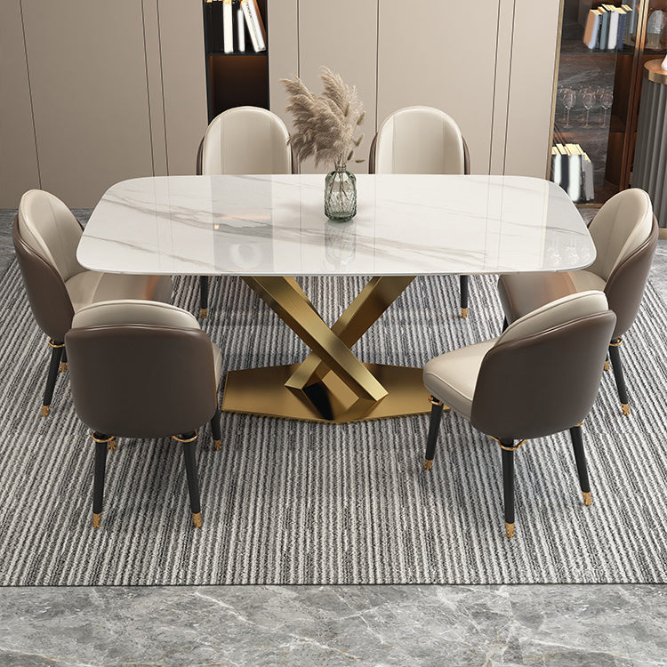 Modern Kitchen Stone Furniture Set 1/4/5/7 Pieces with Upholstered Side Chairs 7 Pieces: Table, 6 Chairs Clearhalo 'Dining Room Sets' 'Dining Tables & Seating' 'dining_room_set' 'furn' 'furn_dining_room_set' 'Furniture' 'Kitchen & Dining Furniture' 5458101