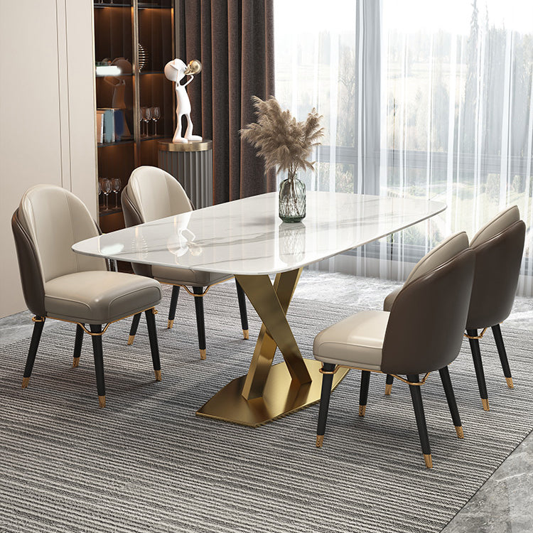 Modern Kitchen Stone Furniture Set 1/4/5/7 Pieces with Upholstered Side Chairs 5 Pieces: Table, 4 Chairs Clearhalo 'Dining Room Sets' 'Dining Tables & Seating' 'dining_room_set' 'furn' 'furn_dining_room_set' 'Furniture' 'Kitchen & Dining Furniture' 5458104