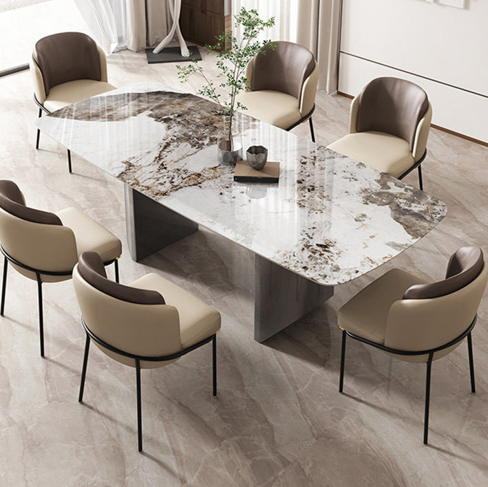 Modern Sintered Stone Top Dining Set Rectangle 1/2/5/6/7 Pieces Dining Room Table Set 7 Pieces: Table, 6 Chairs Clearhalo 'Dining Room Sets' 'Dining Tables & Seating' 'dining_room_set' 'furn' 'furn_dining_room_set' 'Furniture' 'Kitchen & Dining Furniture' 5458121