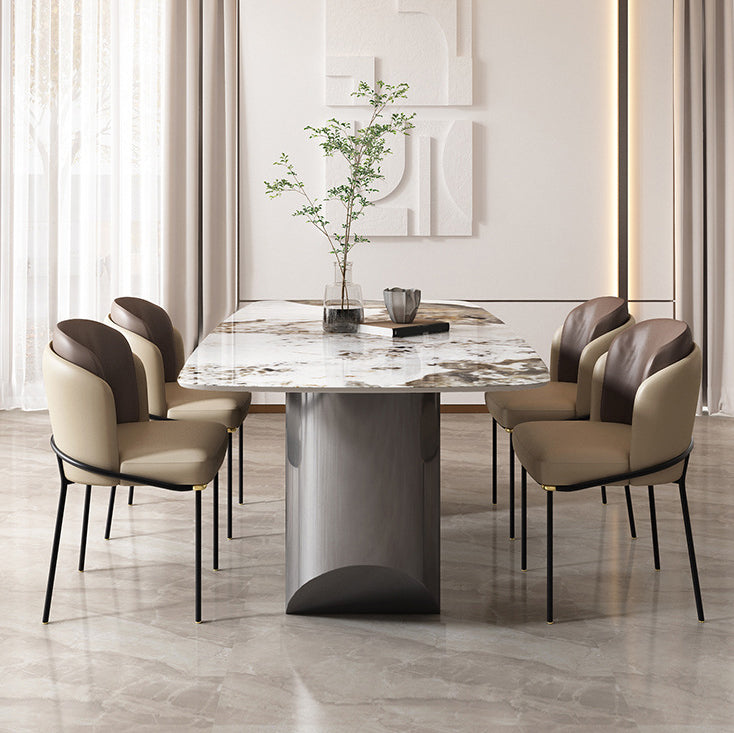 Modern Sintered Stone Top Dining Set Rectangle 1/2/5/6/7 Pieces Dining Room Table Set Clearhalo 'Dining Room Sets' 'Dining Tables & Seating' 'dining_room_set' 'furn' 'furn_dining_room_set' 'Furniture' 'Kitchen & Dining Furniture' 5458123