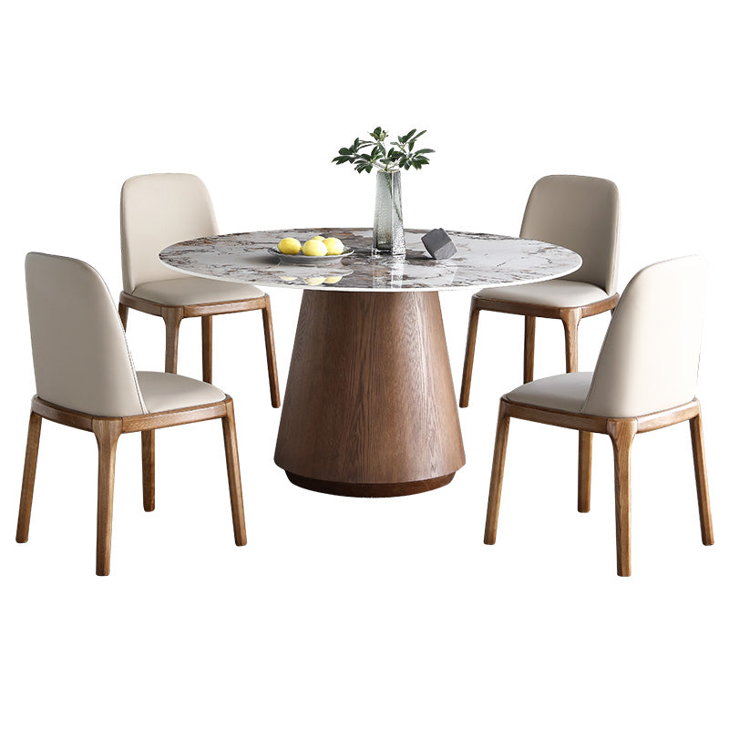 Juego de mesa de comedor redonda, mesa de comedor y sillas con pedestal de madera maciza de 1/4/5/7 piezas