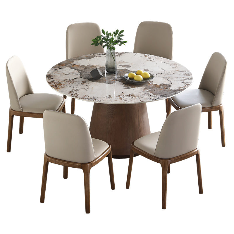 Juego de mesa de comedor redonda, mesa de comedor y sillas con pedestal de madera maciza de 1/4/5/7 piezas