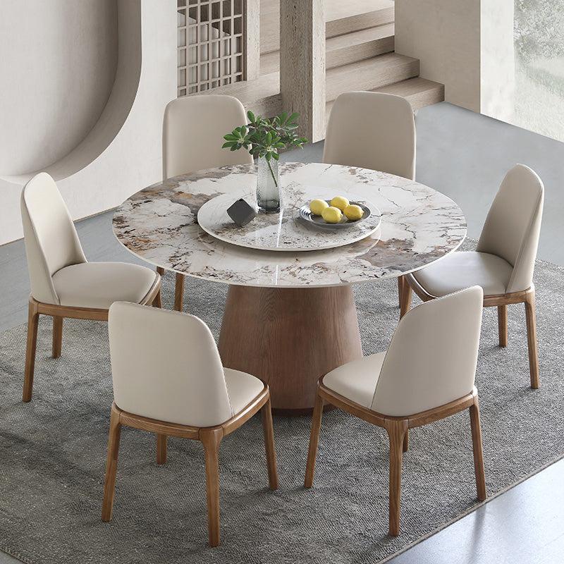 Juego de mesa de comedor redonda, mesa de comedor y sillas con pedestal de madera maciza de 1/4/5/7 piezas