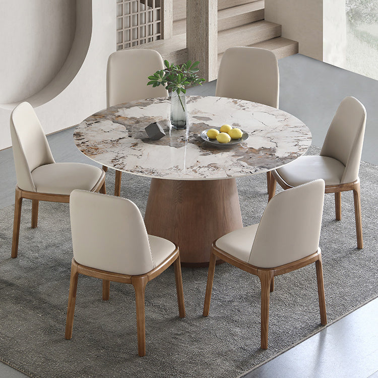 Juego de mesa de comedor redonda, mesa de comedor y sillas con pedestal de madera maciza de 1/4/5/7 piezas
