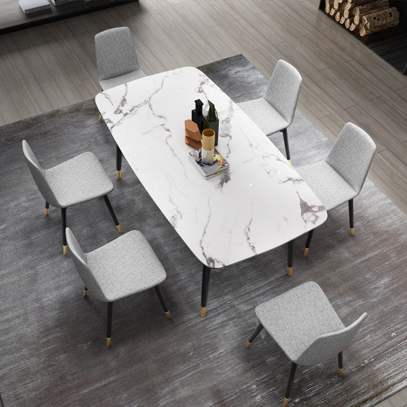 Glam Style Sintered Stone Dining Set Rectangle 1/2/4/6/7 Pieces Dining Set 7 Pieces: Table, 6 Chairs Clearhalo 'Dining Room Sets' 'Dining Tables & Seating' 'dining_room_set' 'furn' 'furn_dining_room_set' 'Furniture' 'Kitchen & Dining Furniture' 5458187