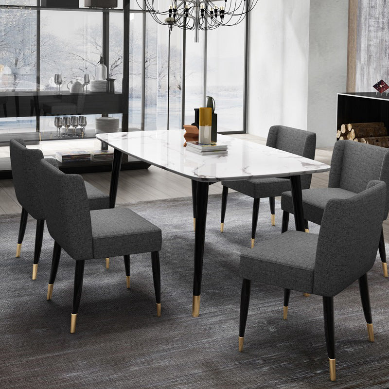 Glam Style Sintered Stone Dining Set Rectangle 1/2/4/6/7 Pieces Dining Set 6 Pieces: Table, 5 Grey Chairs Clearhalo 'Dining Room Sets' 'Dining Tables & Seating' 'dining_room_set' 'furn' 'furn_dining_room_set' 'Furniture' 'Kitchen & Dining Furniture' 5458190