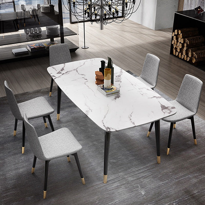 Glam Style Sintered Stone Dining Set Rectangle 1/2/4/6/7 Pieces Dining Set 6 Pieces: Table, 5 Light Grey Chairs Clearhalo 'Dining Room Sets' 'Dining Tables & Seating' 'dining_room_set' 'furn' 'furn_dining_room_set' 'Furniture' 'Kitchen & Dining Furniture' 5458192