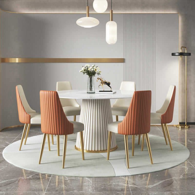 Sintered Stone Top Dining Table in White Luxury Kitchen Table with Pedestal Base