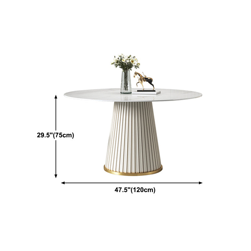 Sintered Stone Top Dining Table in White Luxury Kitchen Table with Pedestal Base