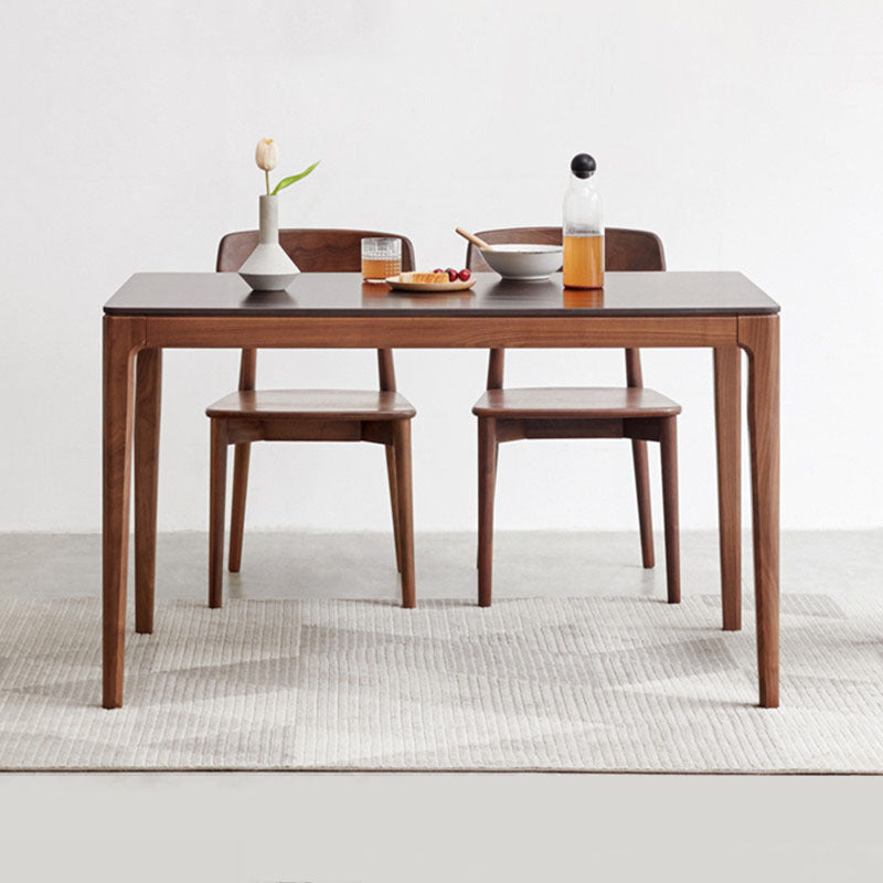 Stone Top Dining Table Traditional Luxury Rectangle Table with 4 Wood Legs