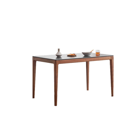 Stone Top Dining Table Traditional Luxury Rectangle Table with 4 Wood Legs