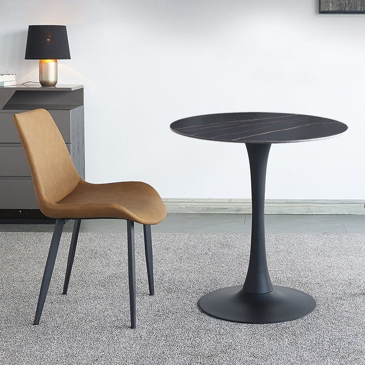 Round Dining Table Contemporary Style Stone Dining Site Table with Tulip Base Black 31.5"L x 31.5"W x 29.5"H Without Chairs Clearhalo 'Dining Tables & Seating' 'Dining Tables' 'dining_table' 'furn' 'furn_dining_table' 'Furniture' 'Kitchen & Dining Furniture' 5458332