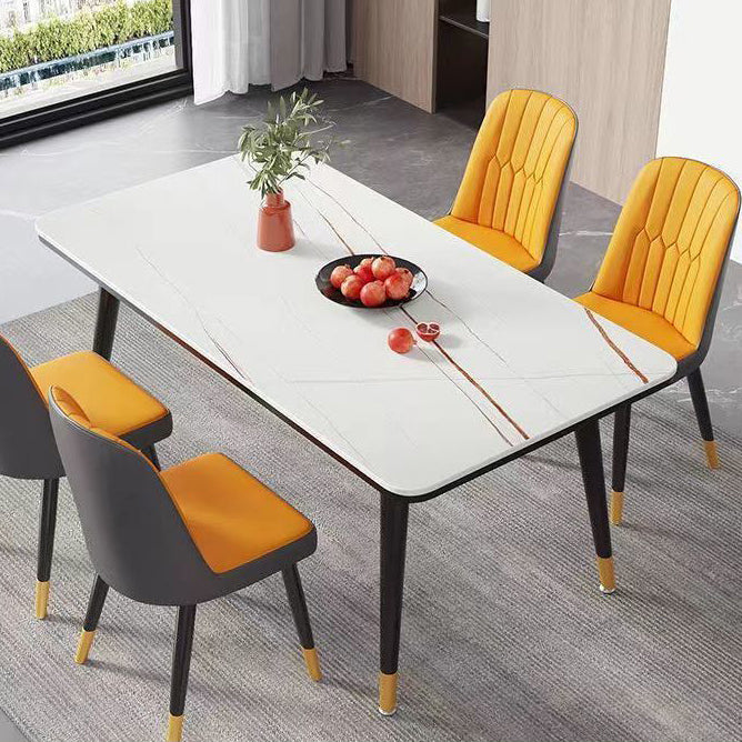 Rectangular Sintered Stone Dining Table Modern 4 Legs Furniture in Matte Finish Gloss White Without Chairs Clearhalo 'Dining Tables & Seating' 'Dining Tables' 'dining_table' 'furn' 'furn_dining_table' 'Furniture' 'Kitchen & Dining Furniture' 5458421