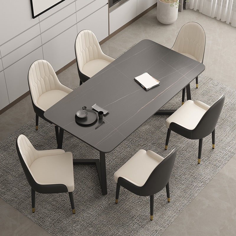Industrial Style Dining Table Sintered Stone Rectangle Table for Home Black Gold 55.1"L x 31.5"W x 29.5"H Without Chairs Clearhalo 'Dining Tables & Seating' 'Dining Tables' 'dining_table' 'furn' 'furn_dining_table' 'Furniture' 'Kitchen & Dining Furniture' 5458454