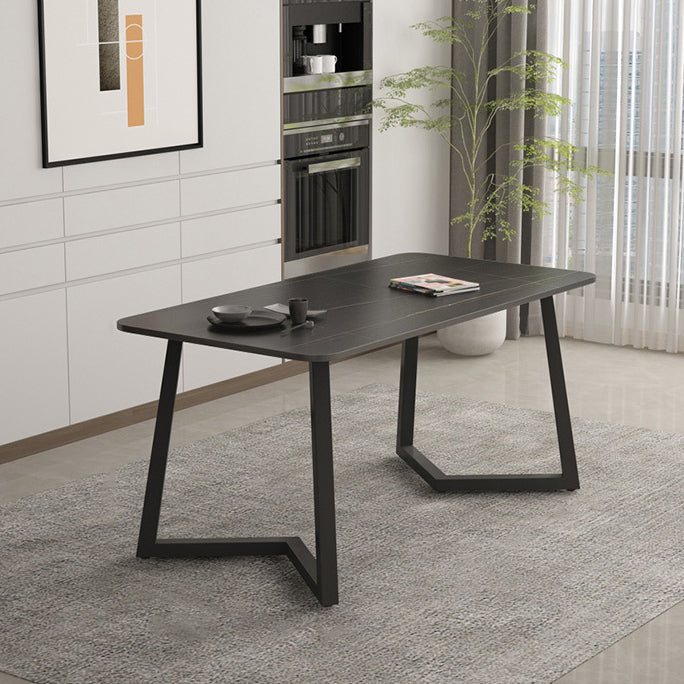 Industrial Style Dining Table Sintered Stone Rectangle Table for Home Black Gold 63"L x 31.5"W x 29.5"H Without Chairs Clearhalo 'Dining Tables & Seating' 'Dining Tables' 'dining_table' 'furn' 'furn_dining_table' 'Furniture' 'Kitchen & Dining Furniture' 5458457