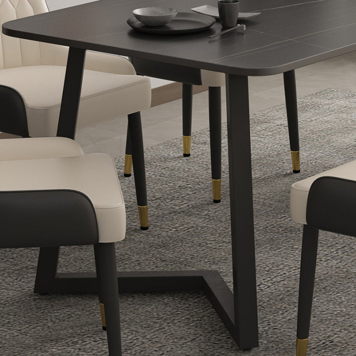 Industrial Style Dining Table Sintered Stone Rectangle Table for Home Clearhalo 'Dining Tables & Seating' 'Dining Tables' 'dining_table' 'furn' 'furn_dining_table' 'Furniture' 'Kitchen & Dining Furniture' 5458462