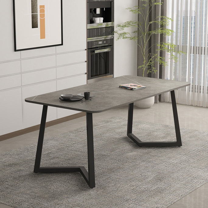 Industrial Style Dining Table Sintered Stone Rectangle Table for Home Gray 70.9"L x 35.4"W x 29.5"H Without Chairs Clearhalo 'Dining Tables & Seating' 'Dining Tables' 'dining_table' 'furn' 'furn_dining_table' 'Furniture' 'Kitchen & Dining Furniture' 5458465