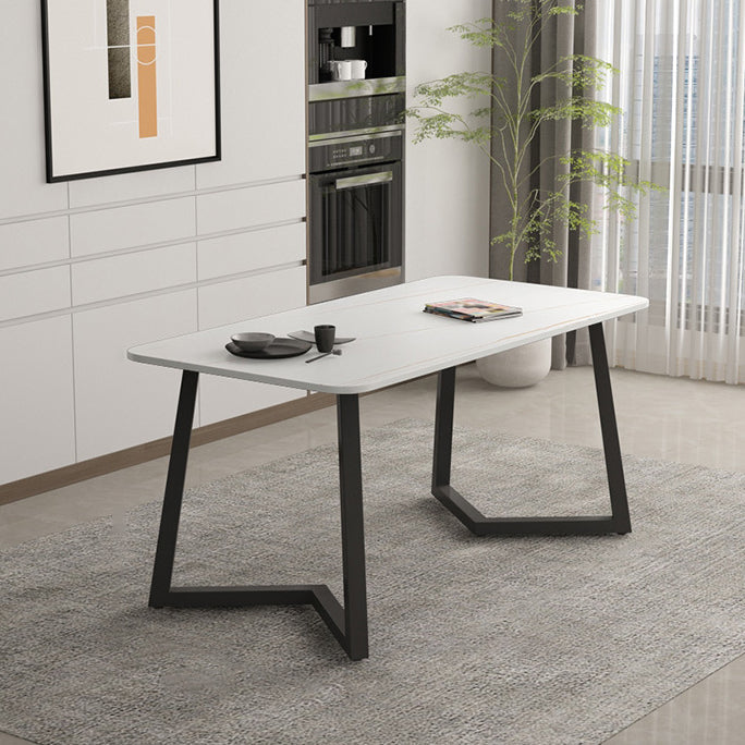 Industrial Style Dining Table Sintered Stone Rectangle Table for Home White Gold 63"L x 31.5"W x 29.5"H Without Chairs Clearhalo 'Dining Tables & Seating' 'Dining Tables' 'dining_table' 'furn' 'furn_dining_table' 'Furniture' 'Kitchen & Dining Furniture' 5458470