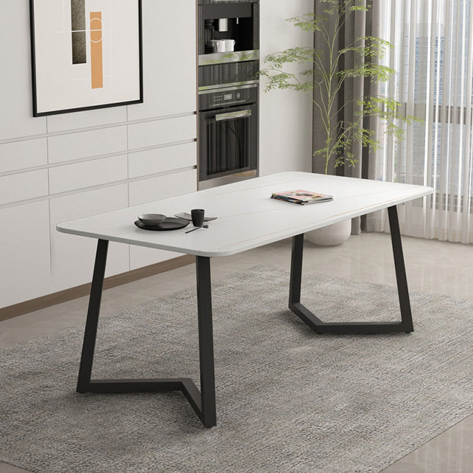 Industrial Style Dining Table Sintered Stone Rectangle Table for Home White Gold 70.9"L x 35.4"W x 29.5"H Without Chairs Clearhalo 'Dining Tables & Seating' 'Dining Tables' 'dining_table' 'furn' 'furn_dining_table' 'Furniture' 'Kitchen & Dining Furniture' 5458472