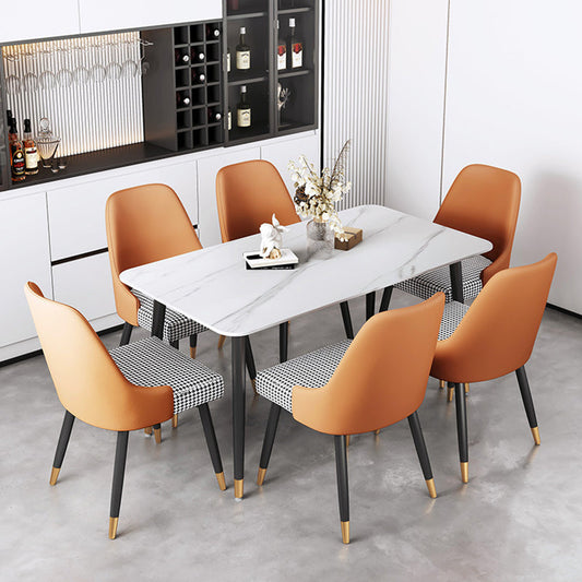Luxury Sintered Stone Top Table Rectangle Home Desk with 4 Black Metal Legs White 47.2"L x 23.6"W x 29.5"H Without Chairs