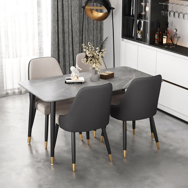 Luxury Sintered Stone Top Table Rectangle Home Desk with 4 Black Metal Legs