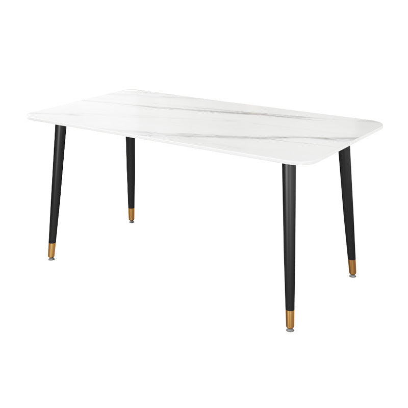 Luxury Sintered Stone Top Table Rectangle Home Desk with 4 Black Metal Legs