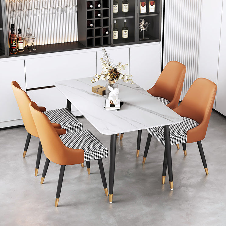 Luxury Sintered Stone Top Table Rectangle Home Desk with 4 Black Metal Legs